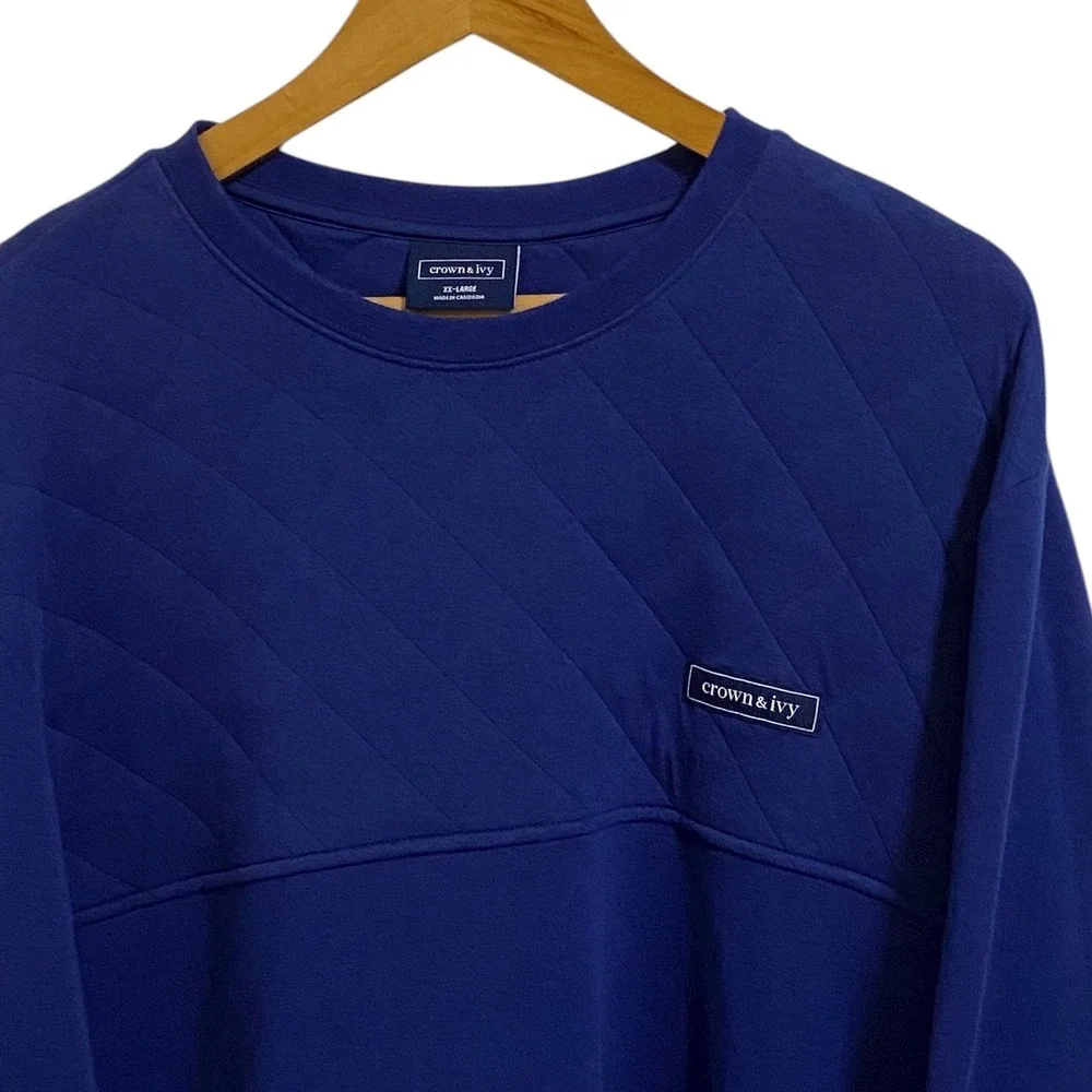 Crown &‎ Ivy Men's Quilted Crew Neck Pullover Sweatshirt Blue Size XXL